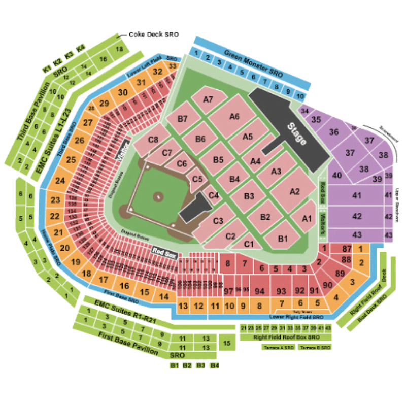 Mapa Fenway Park - Casa de shows em Boston, EUA - Travel2Concert