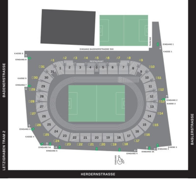 Mapa Estádio Letzigrund - Casa de shows em Zurique, Suíça - Travel2Concert