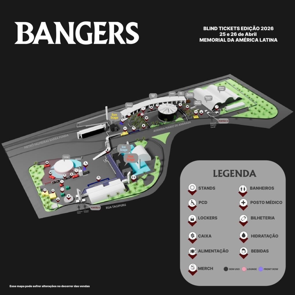 Mapa do Bangers Open Air 2026 - São Paulo, Brasil - Travel 2 Concert